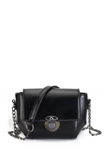 Faux Leather Push Lock Flap Bag