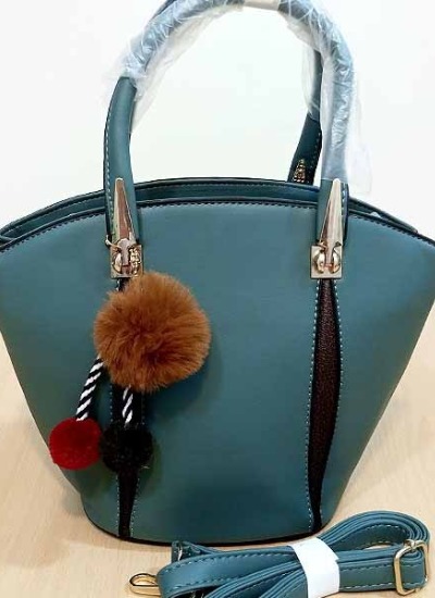 Elegant Women’s Satchel Bag with Hanging Pom Pom