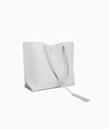 WHITE TASSEL PU SHOULDER HANDBAG