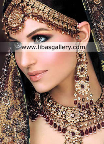 Gold Plated Garnet Gemstones Bridal Jewellery