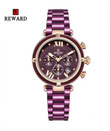 REWARD Purple Waterproof Quartz Stainless Steel Ladies Watch