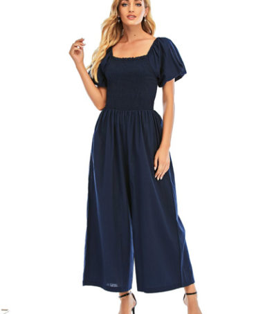 SMOCKED WIDE LEG JUMPSUIT