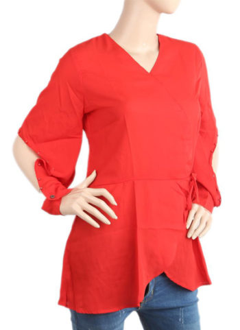 Women's Plain Georgette Top - Red