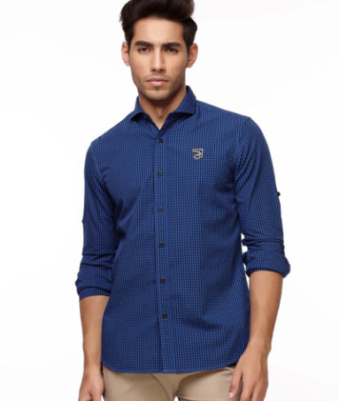 Blue Small Blocked Checkered Casual Shirt