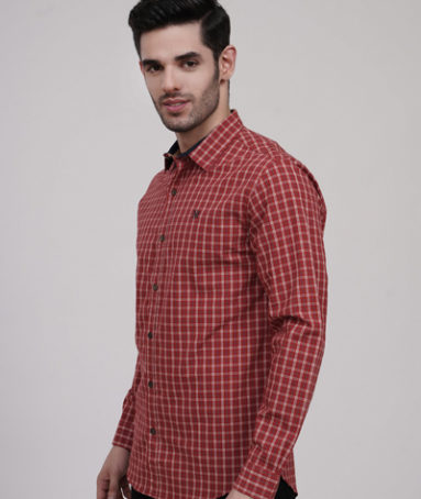 CASUAL SHIRT RUST KHAKI CHECK