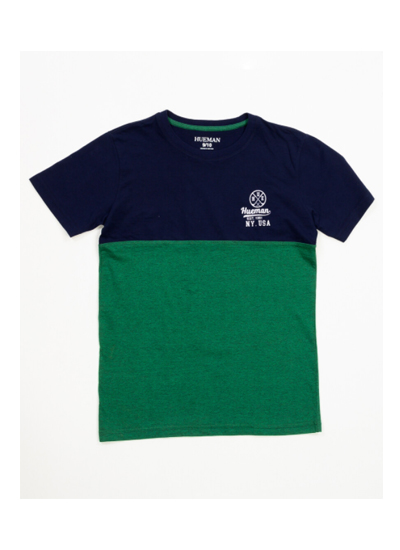 Boys' Green & Navy Blue Short Sleeve T-Shirt Crew Neck