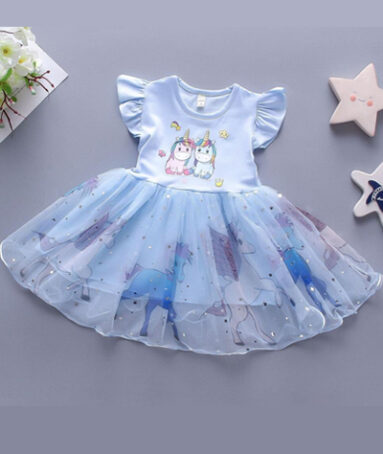 Flare Sleeve Kids Tutu Frock Sequins