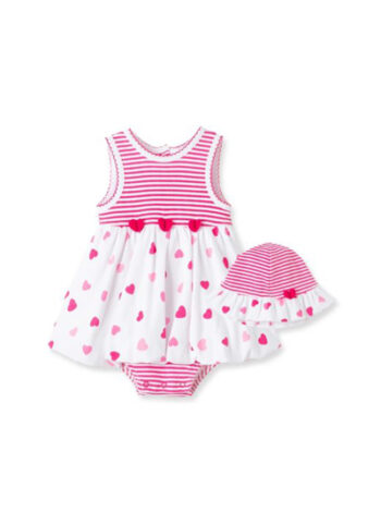 Little Me 2 pc Bodysuit Dress & Cap Set – Stripes and Hearts