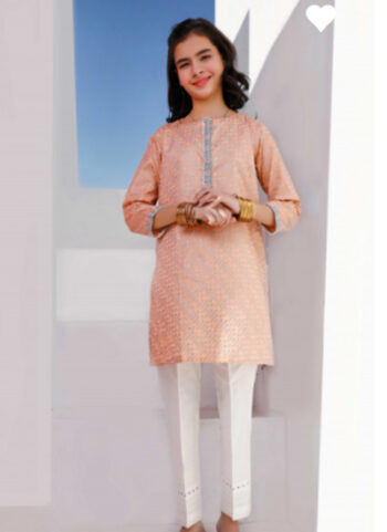 Peach Printed Dobby Girls Kurti