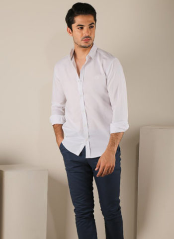 White Textured Button-Up Slim-Fit Shirt