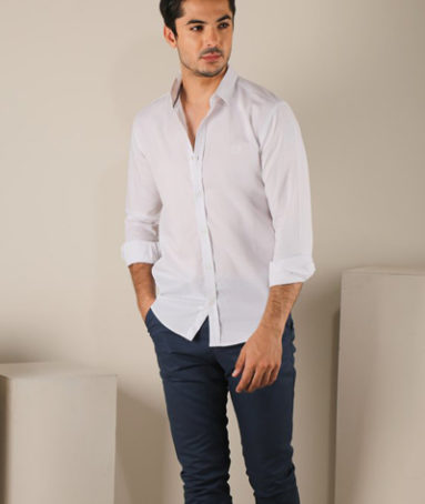 White Textured Button-Up Slim-Fit Shirt