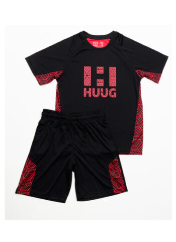 Boys' Black & Burgundy Outfits Short Sleeve Tee And Short Pants