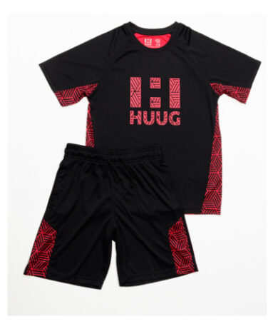 Boys' Black & Burgundy Outfits Short Sleeve Tee And Short Pants