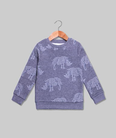 Boys Stylish Rhino Print Sweatshirt - Gray