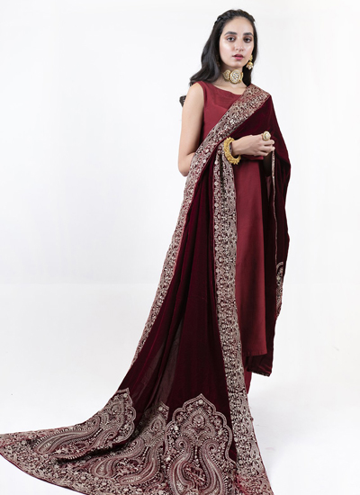 Embroidered Velvet Shawl 2.5 Meter Long