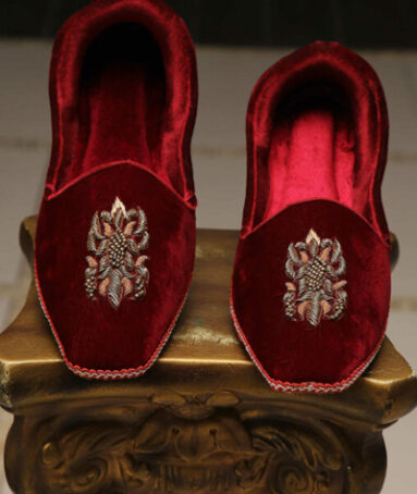 Men Latest Red Velvet Embroidered Khussa