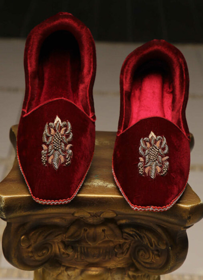 Men Latest Red Velvet Embroidered Khussa