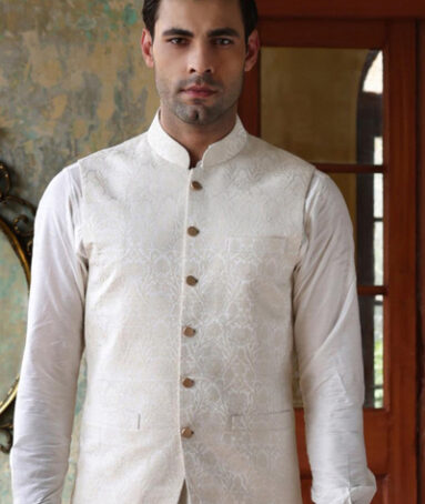 Men Off White Karandi Jamawar WaistCoat