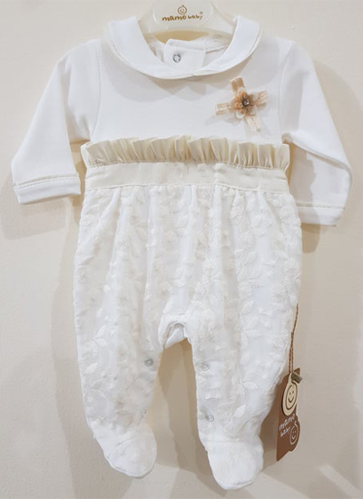 Winter Velour "3 D Flower" Romper (White)