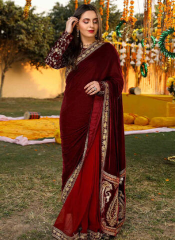 AKHROT | SHAADI COLLECTION - UNSTITCHED - MAROON SAREE