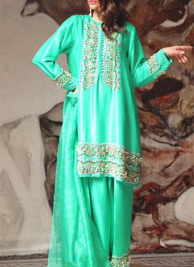 Arcadia Green Embellished Raw Silk Set