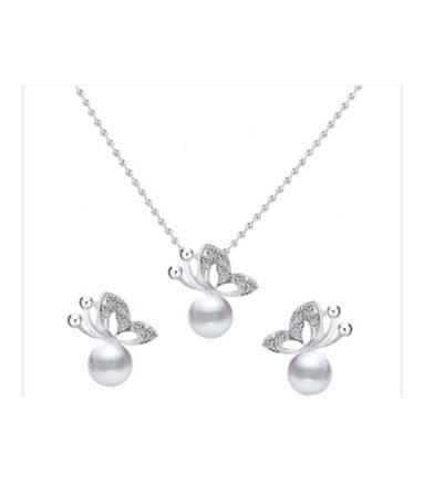 Shiny Butterfly Pearl Necklace Ear Ring Set