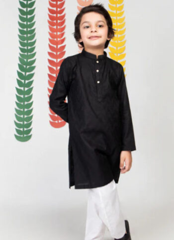 Black Kurta Gold Botton