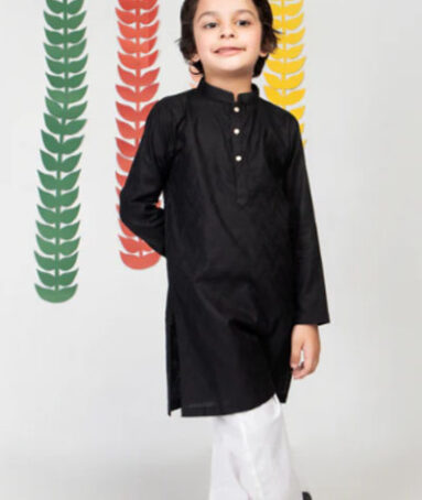 Black Kurta Gold Botton