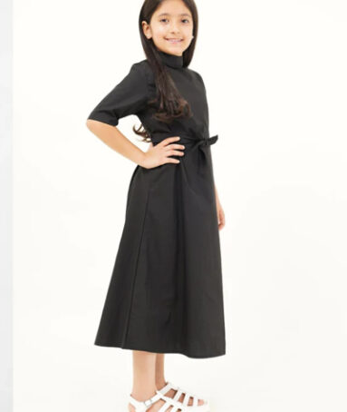 High Neck Belted Dress - Black