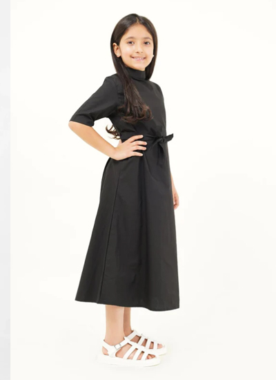 High Neck Belted Dress - Black