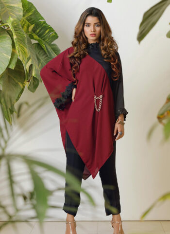 Black Maroon Color Block Angualar Top