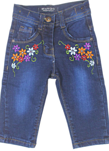 Dark Blue Floral Print Denim Pant