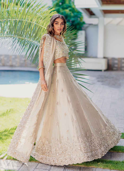 Gold Lehnga Choli With A Mirror