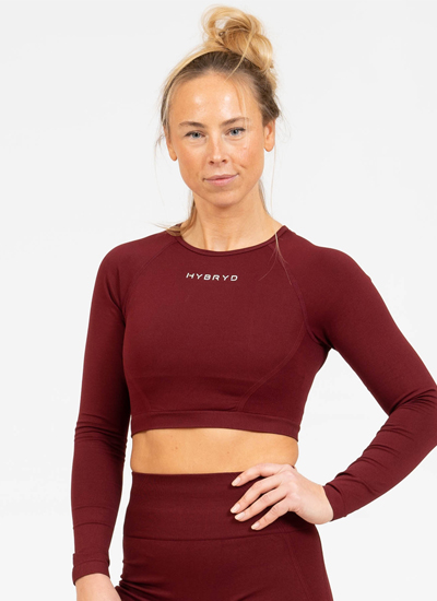 Hybrid Nova Long Sleeve Crop – Burgundy