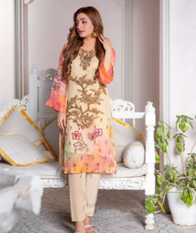 Pure Chiffon Print With Hand Work