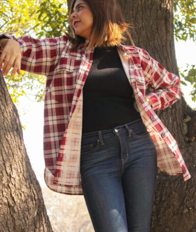 2 Pockets Cotton Red White Check Shacket