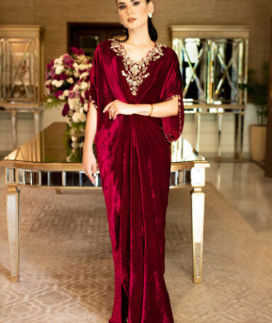 French Velvet Kaftan Handcrafted Neckline