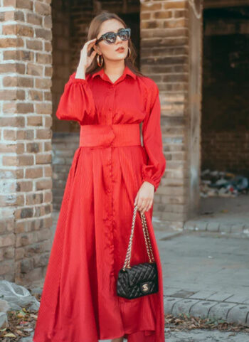 Bright-Hued Button-Down Silk Dress