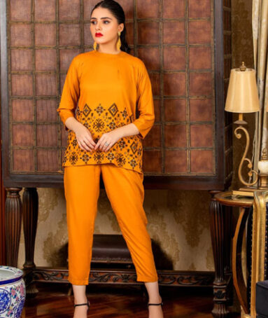 Cassia - Mustard Straight 2 Piece Embroidered