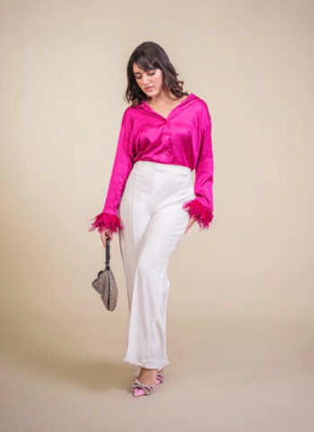 Fuschia Buttoned Top With Frilled Sleeve