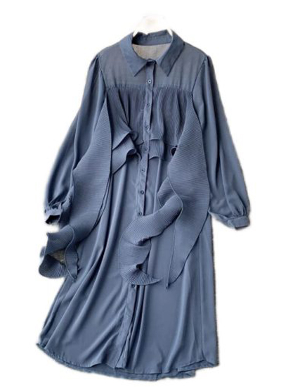 Navy Ruffles Knot Dress For Women