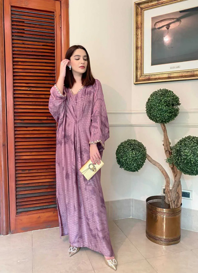 1 Piece Self Cotton Lilac Kaftan Dress