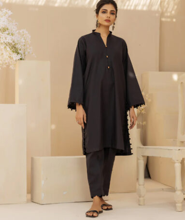 2 PC Black Lawn Solid Stitched Suit