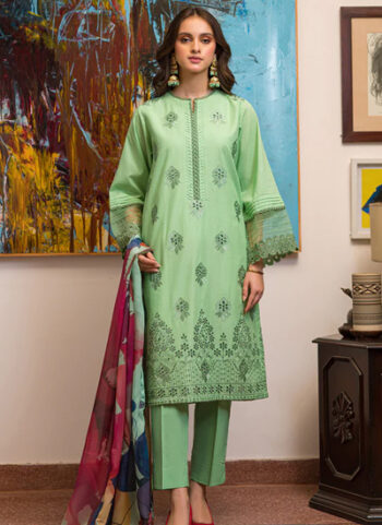 3 Piece Dyed Embroidered Schiffli Lawn Suit