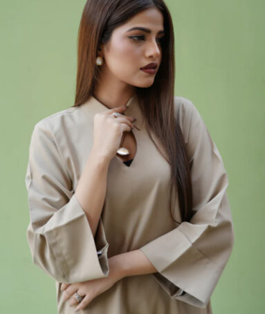 Ayesha Sameer Beige Contrast Dress