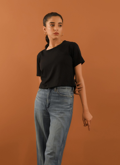 Black Crop T-Shirt For Women