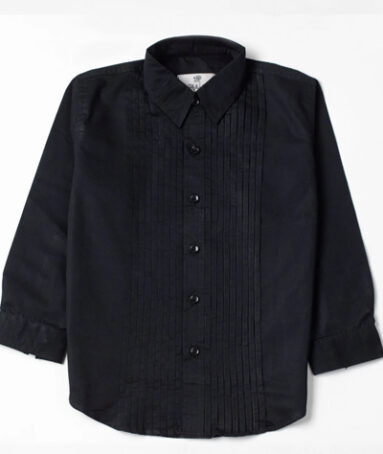 Black Pleated Shirt With Black Buttons