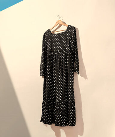 Black Polka Midi Printed Summer Linen