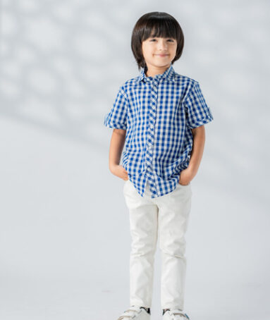 Boys Checkered Blue Half Sleeve Shirt