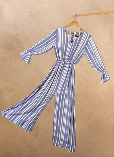 Daisy Blue Printed Summer Linen Jumpsuit